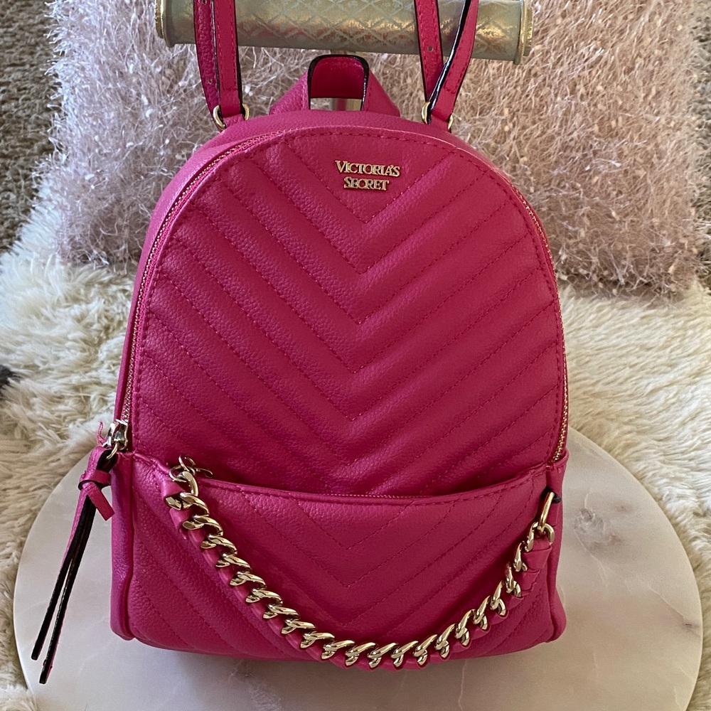 Victoria's Secret Fuchsia Mini Backpack with Gold Chain